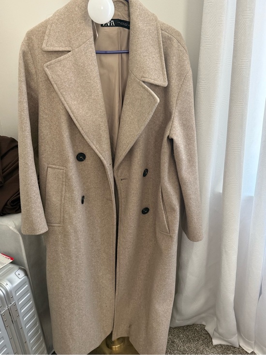 Zara Jackets & Blazers - ZARA Taupe Double-Breasted Wool-Blend Pea Coat